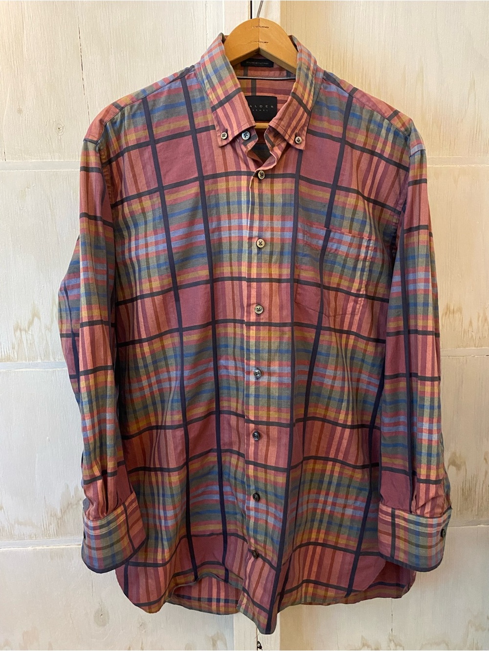Calder Large Men's Button-Down Plaid Shirt in Dusty Rose Office Preppy